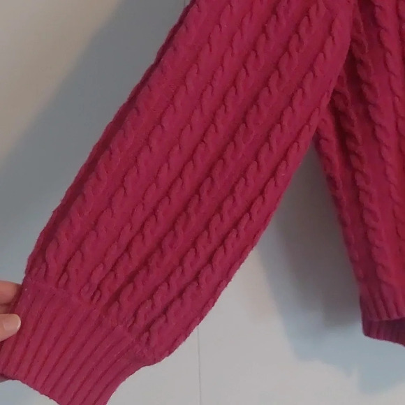 Oliver.o chunky cable knit balloon sleeve Pink Sweater large - Picture 3 of 7